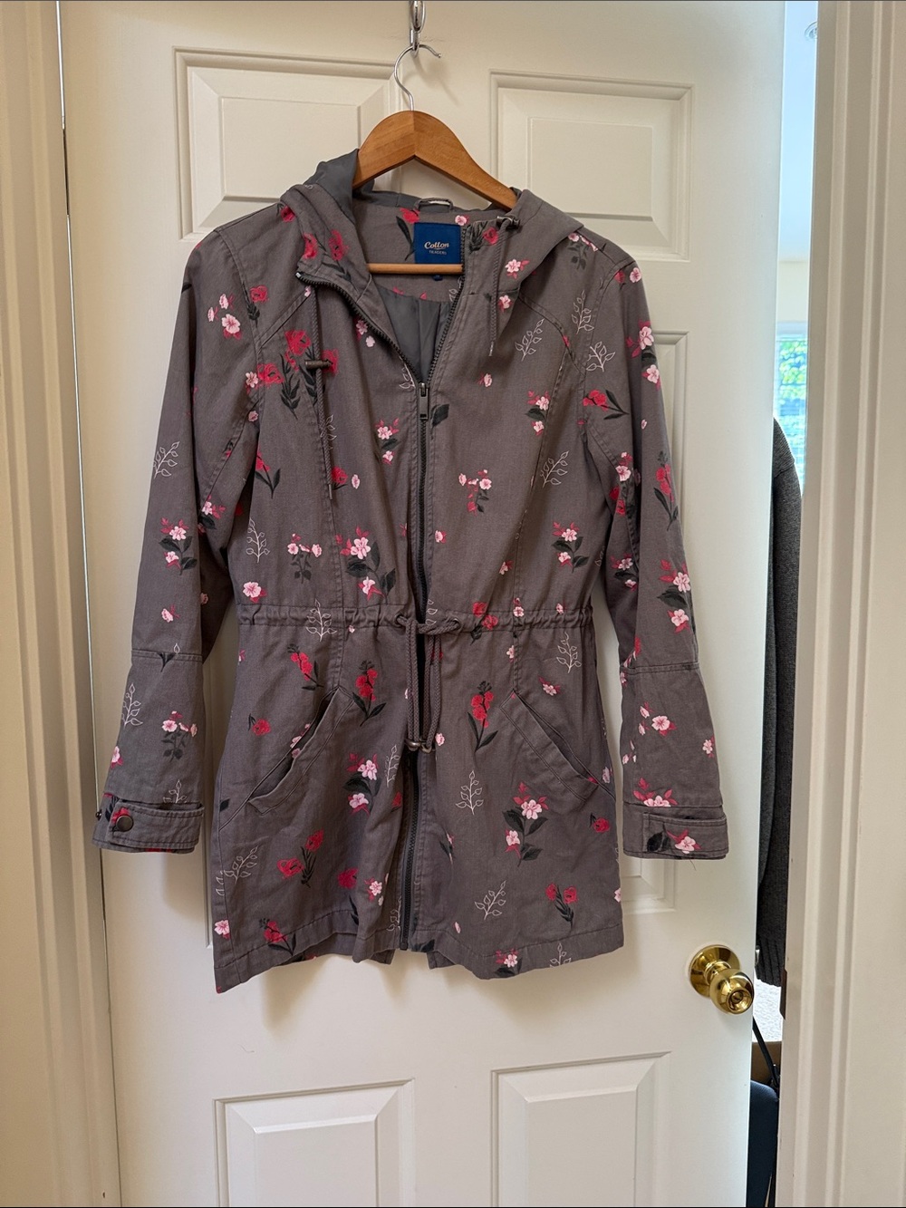 Cotton Traders 100% Cotton Women's Gray Floral Hooded Jacket - size 6